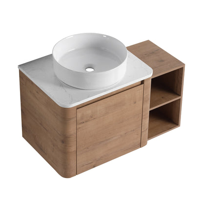 36'' Wall-Mounted Bathroom Vanity With Ceramic Art Sink, and Storage Shelves, Soft-Close Door, KD-Packing, Plywood - 1st Choice Furniture Direct