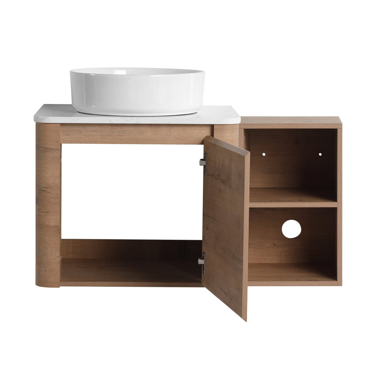 36'' Wall-Mounted Bathroom Vanity With Ceramic Art Sink, and Storage Shelves, Soft-Close Door, KD-Packing, Plywood - 1st Choice Furniture Direct
