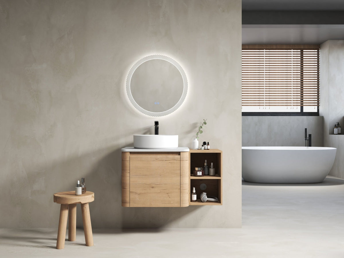 36'' Wall-Mounted Bathroom Vanity With Ceramic Art Sink, and Storage Shelves, Soft-Close Door, KD-Packing, Plywood - 1st Choice Furniture Direct