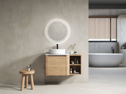 36'' Wall-Mounted Bathroom Vanity With Ceramic Art Sink, and Storage Shelves, Soft-Close Door, KD-Packing, Plywood - 1st Choice Furniture Direct