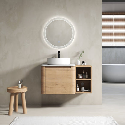 36'' Wall-Mounted Bathroom Vanity With Ceramic Art Sink, and Storage Shelves, Soft-Close Door, KD-Packing, Plywood - 1st Choice Furniture Direct