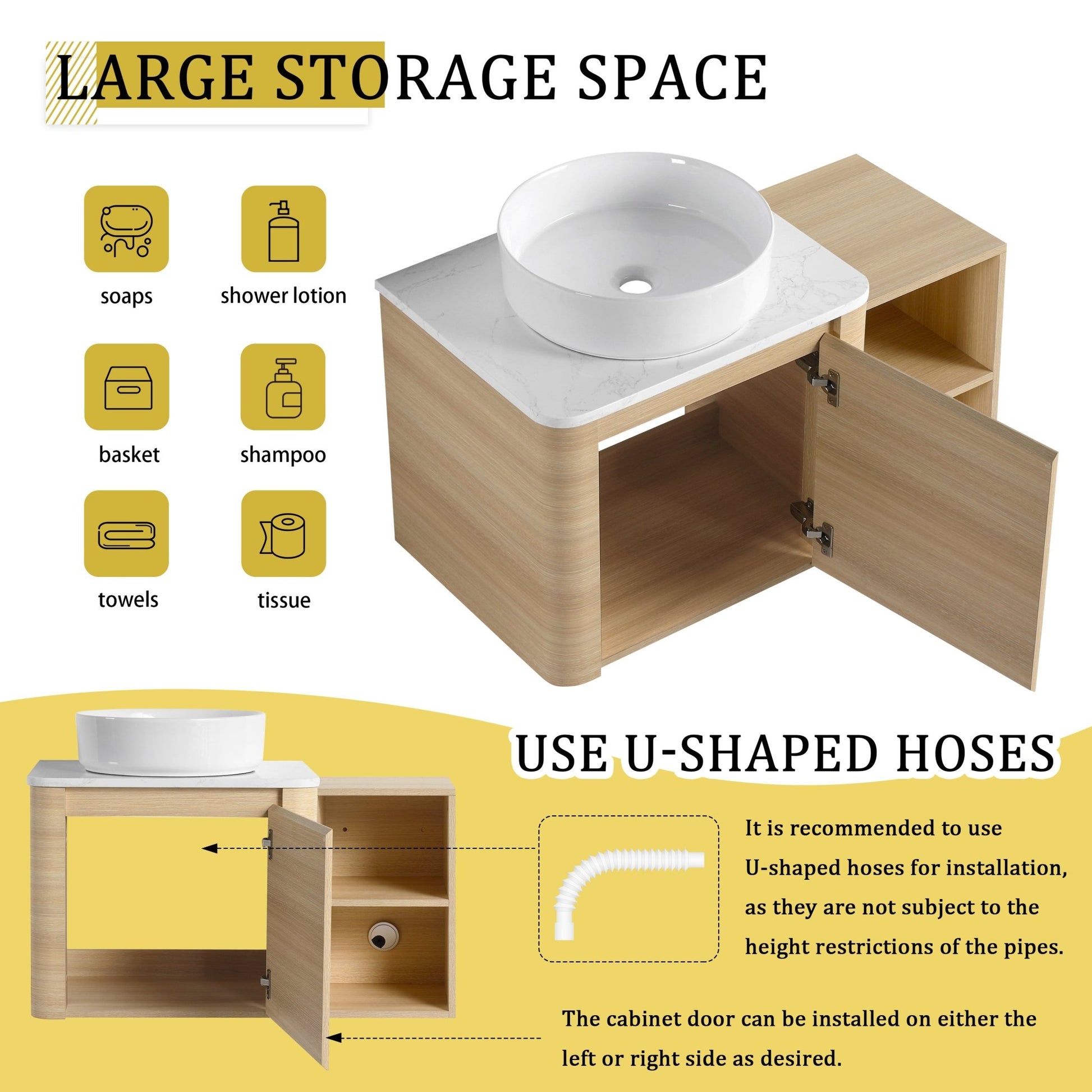 36'' Wall - Mounted Bathroom Vanity With Ceramic Art Sink, and Storage Shelves, Soft - Close Door, KD - Packing, Plywood - 1st Choice Furniture Direct