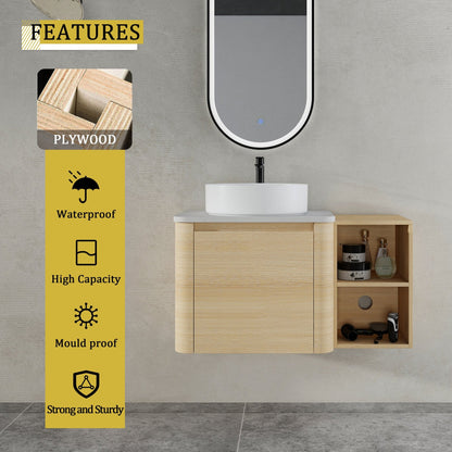 36'' Wall - Mounted Bathroom Vanity With Ceramic Art Sink, and Storage Shelves, Soft - Close Door, KD - Packing, Plywood - 1st Choice Furniture Direct
