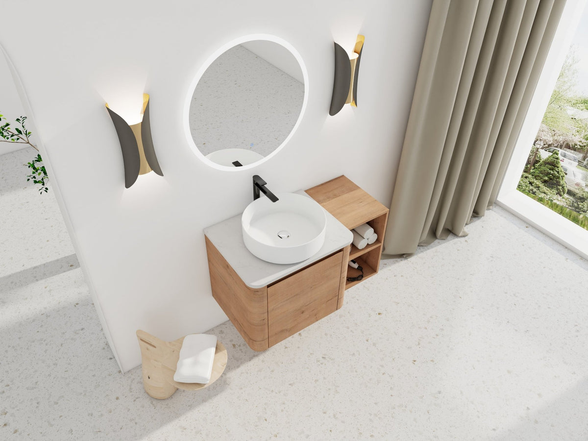 36'' Wall-Mounted Bathroom Vanity With Ceramic Art Sink, and Storage Shelves, Soft-Close Door, KD-Packing, Plywood - 1st Choice Furniture Direct