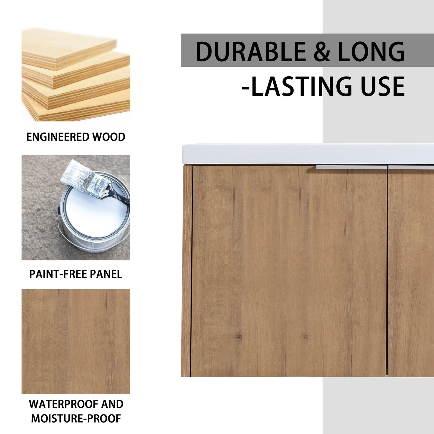 36' Wall - Mounted Bathroom Vanity With Sink and Side Cabinet, Soft Close Doors,00112IMO - 00636IMO Combination Cabinet(KD - Packing) - 1st Choice Furniture Direct