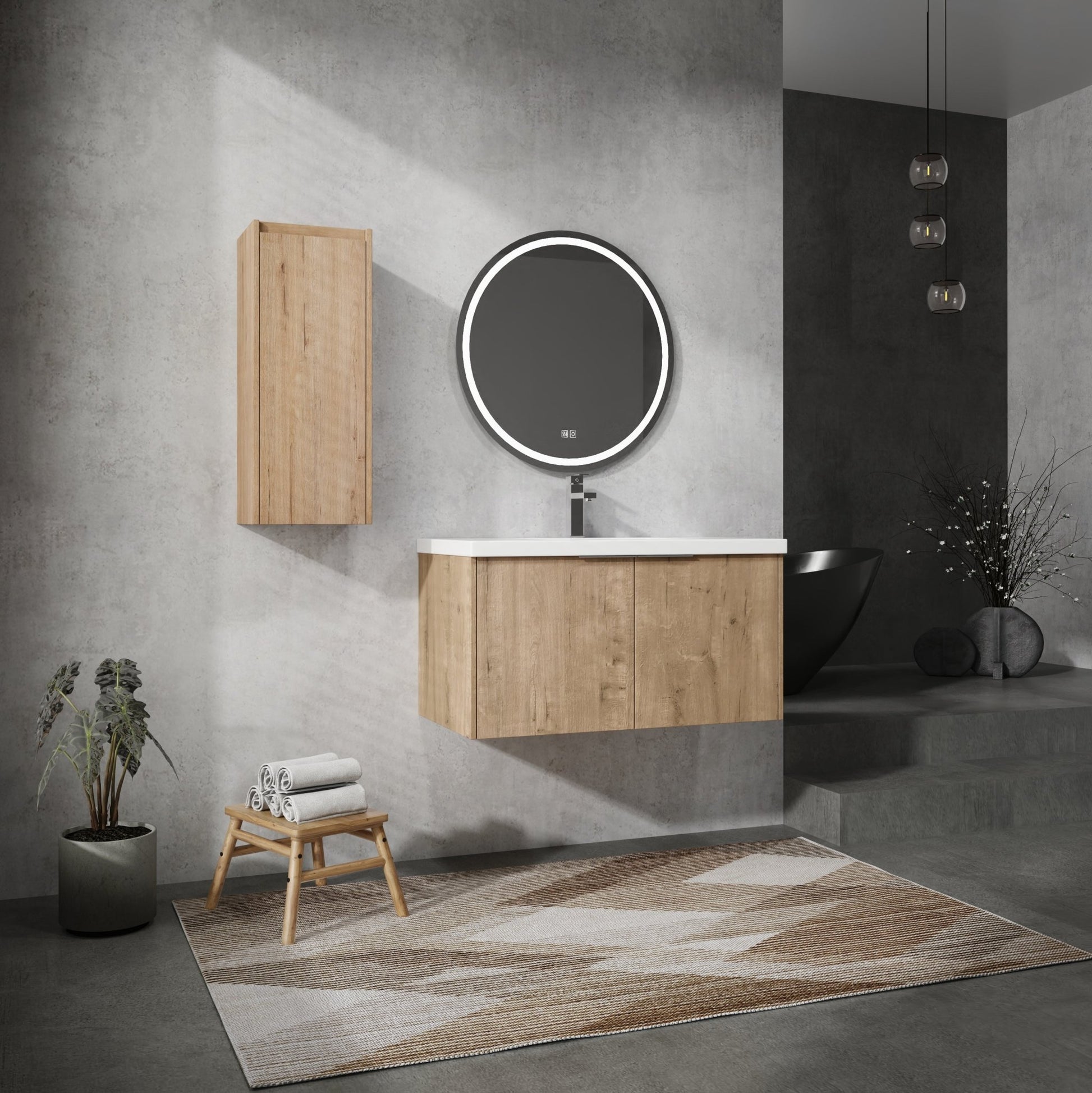 36' Wall - Mounted Bathroom Vanity With Sink and Side Cabinet, Soft Close Doors,00112IMO - 00636IMO Combination Cabinet(KD - Packing) - 1st Choice Furniture Direct