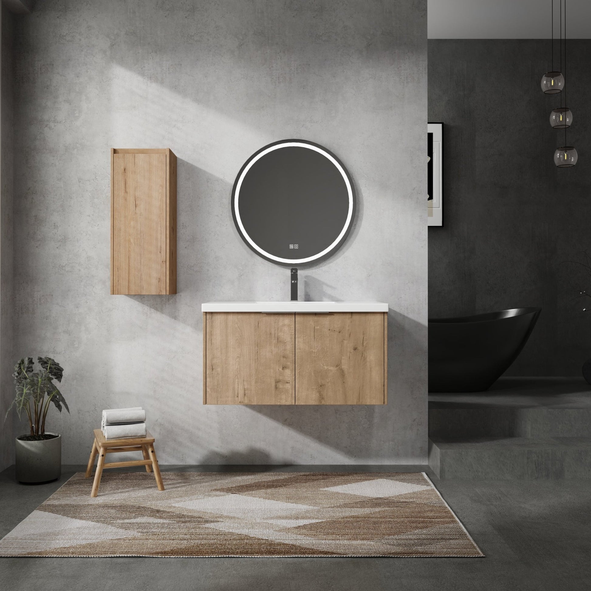 36' Wall - Mounted Bathroom Vanity With Sink and Side Cabinet, Soft Close Doors,00112IMO - 00636IMO Combination Cabinet(KD - Packing) - 1st Choice Furniture Direct