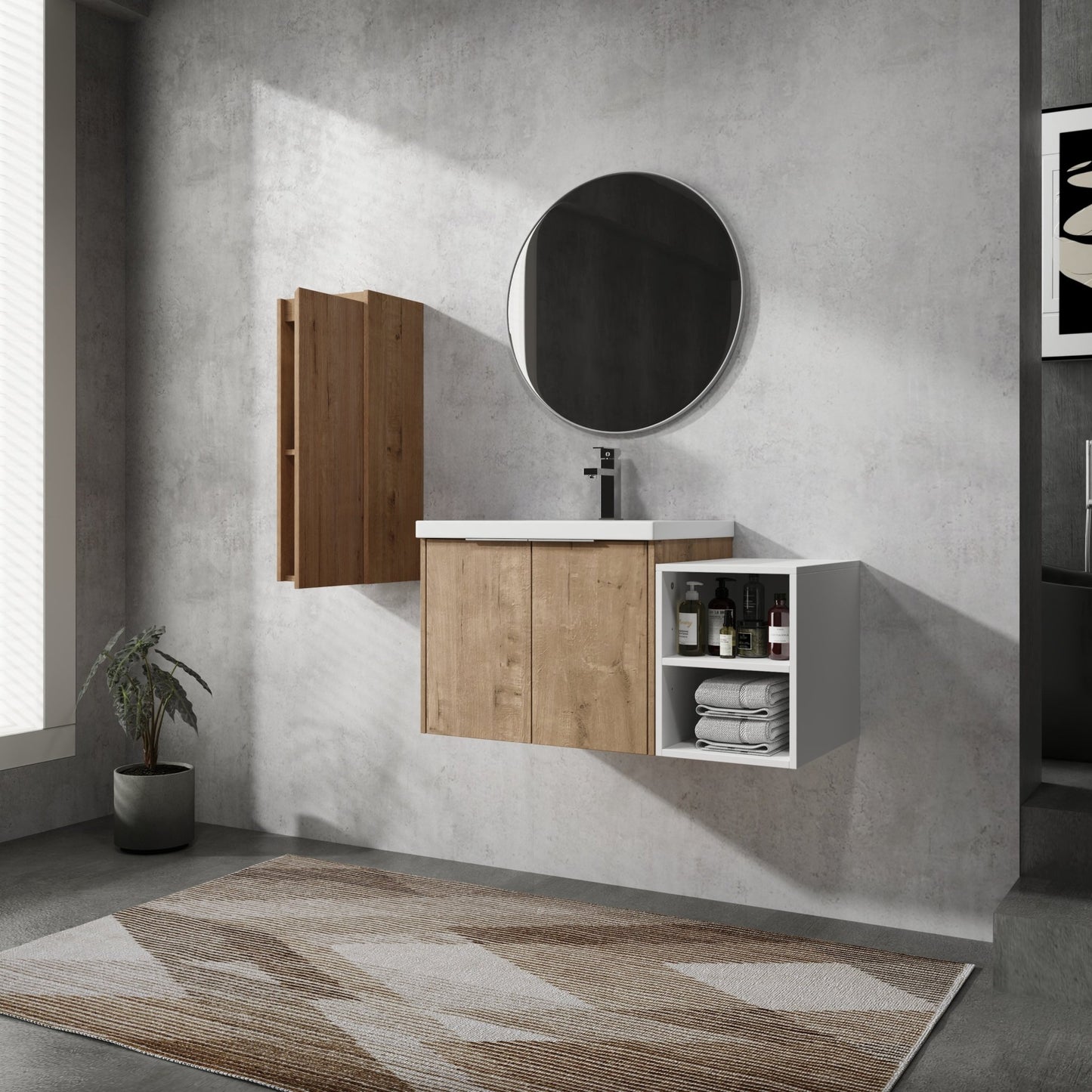 36' Wall - Mounted Bathroom Vanity With Sink and Side Cabinet, Soft Close Doors,00112IMO - 0624IMO - 0612GWH Combination Cabinet(KD - Packing) - 1st Choice Furniture Direct