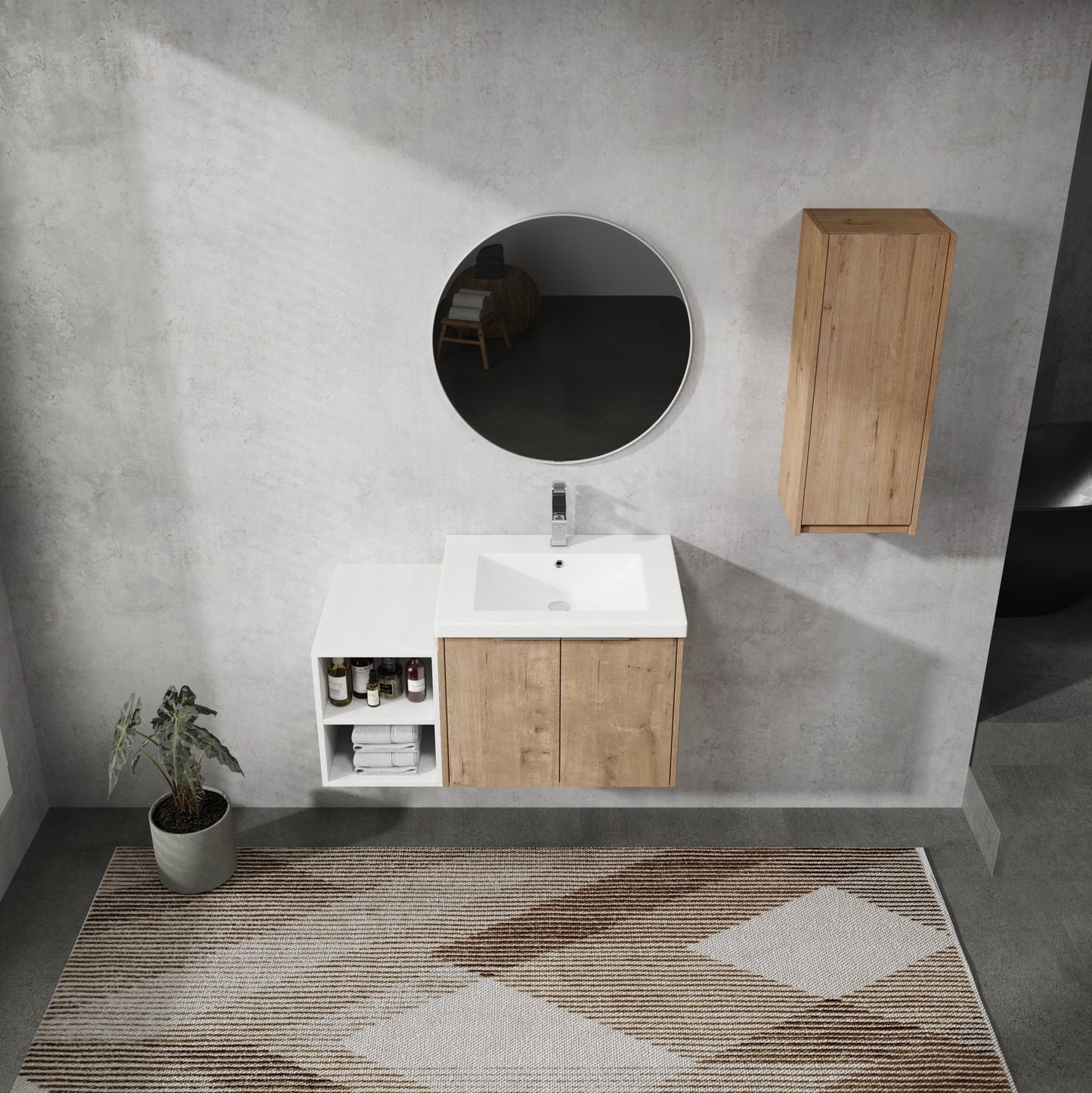 36' Wall - Mounted Bathroom Vanity With Sink and Side Cabinet, Soft Close Doors,00112IMO - 0624IMO - 0612GWH Combination Cabinet(KD - Packing) - 1st Choice Furniture Direct