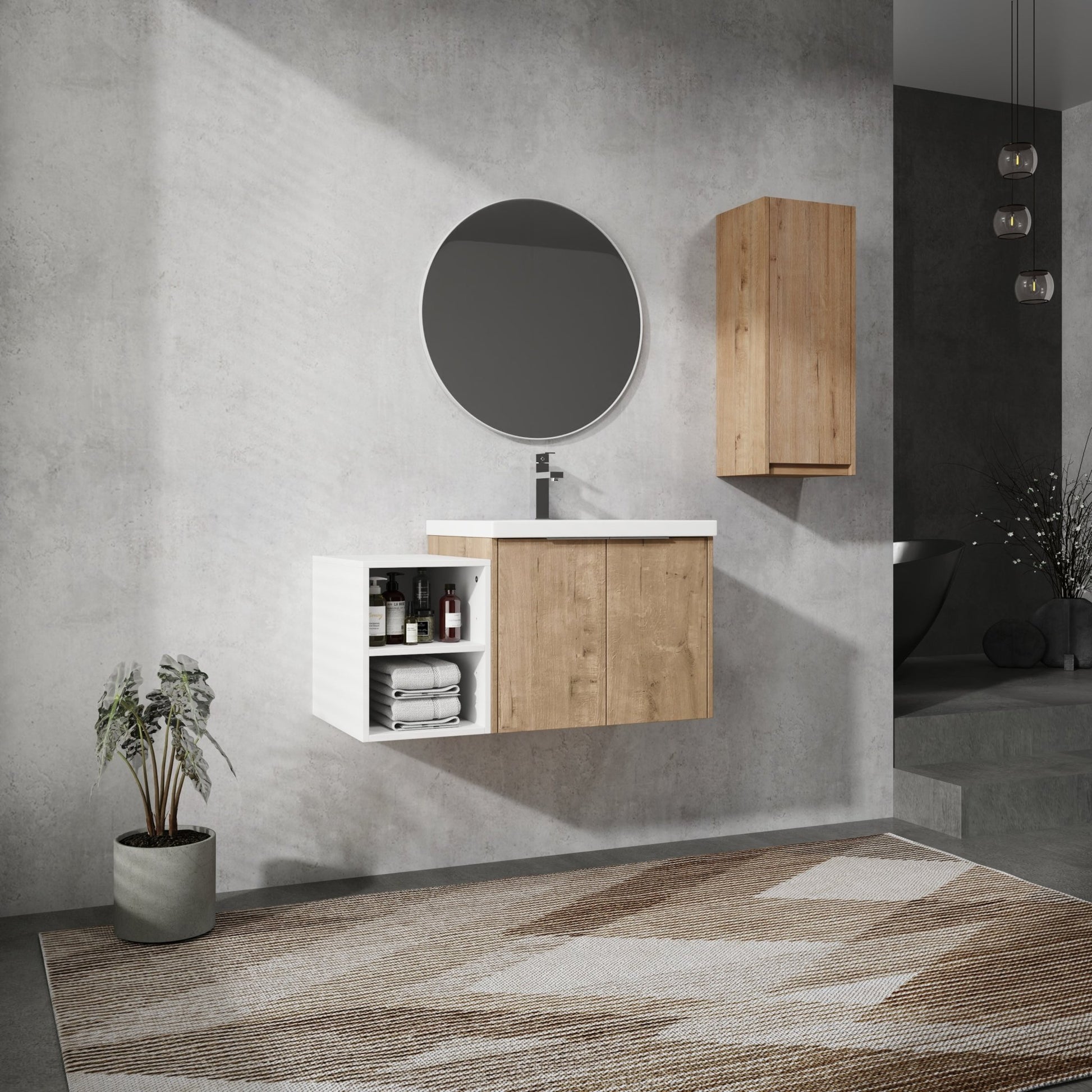 36' Wall - Mounted Bathroom Vanity With Sink and Side Cabinet, Soft Close Doors,00112IMO - 0624IMO - 0612GWH Combination Cabinet(KD - Packing) - 1st Choice Furniture Direct