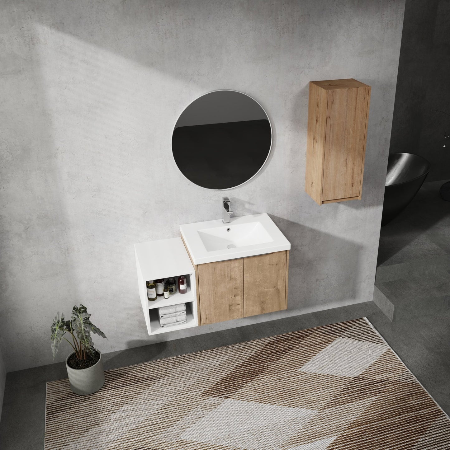 36' Wall - Mounted Bathroom Vanity With Sink and Side Cabinet, Soft Close Doors,00112IMO - 0624IMO - 0612GWH Combination Cabinet(KD - Packing) - 1st Choice Furniture Direct