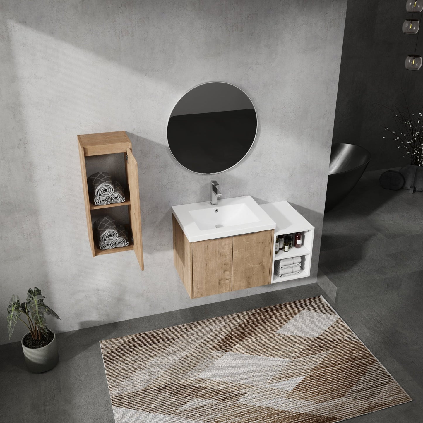 36' Wall - Mounted Bathroom Vanity With Sink and Side Cabinet, Soft Close Doors,00112IMO - 0624IMO - 0612GWH Combination Cabinet(KD - Packing) - 1st Choice Furniture Direct