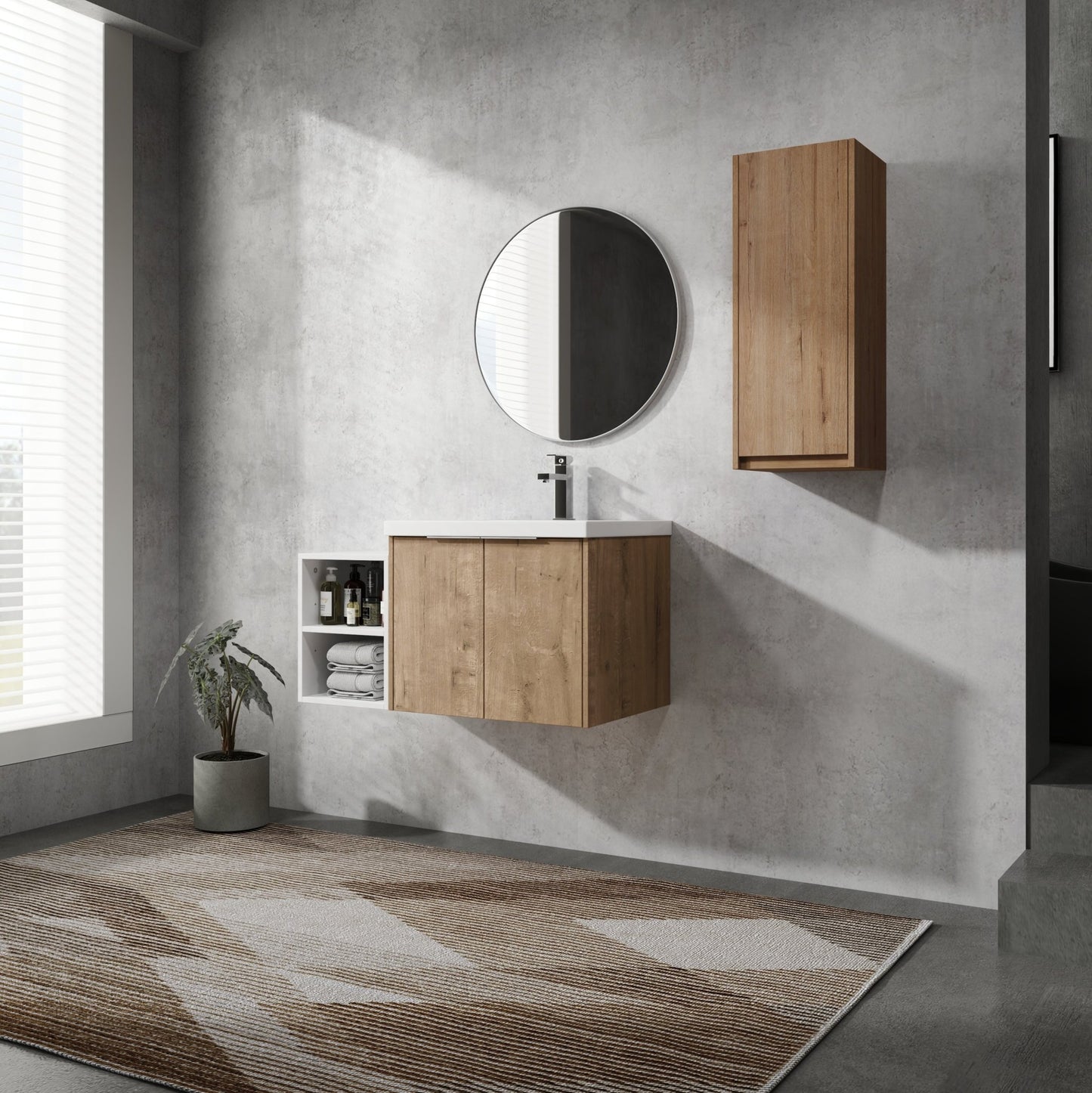 36' Wall - Mounted Bathroom Vanity With Sink and Side Cabinet, Soft Close Doors,00112IMO - 0624IMO - 0612GWH Combination Cabinet(KD - Packing) - 1st Choice Furniture Direct