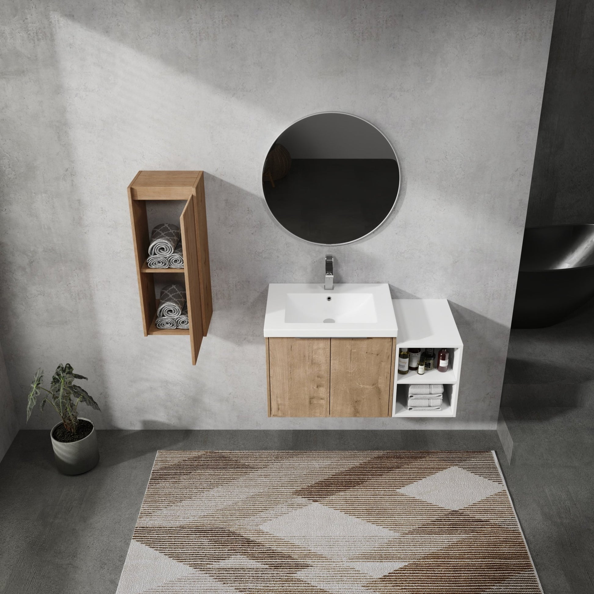 36' Wall - Mounted Bathroom Vanity With Sink and Side Cabinet, Soft Close Doors,00112IMO - 0624IMO - 0612GWH Combination Cabinet(KD - Packing) - 1st Choice Furniture Direct