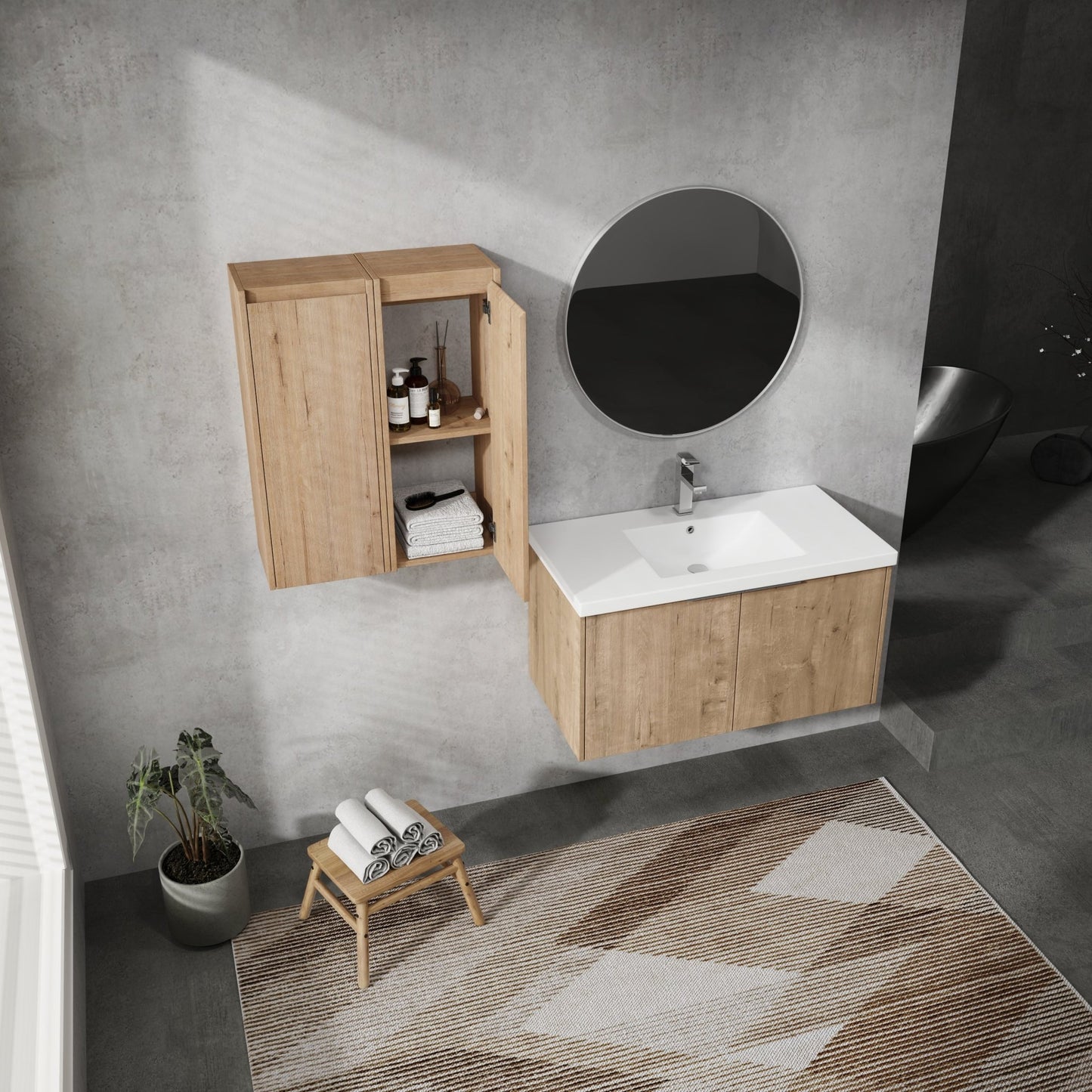 36' Wall - Mounted Bathroom Vanity With Sink and Side Cabinet, Soft Close Doors,00112IMO x 2 - 00636IMO Combination Cabinet(KD - Packing) - 1st Choice Furniture Direct