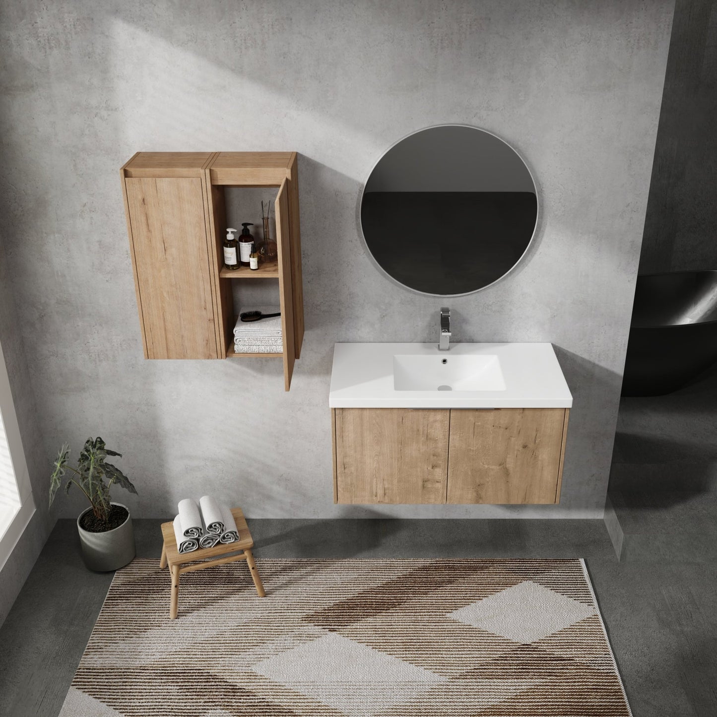 36' Wall - Mounted Bathroom Vanity With Sink and Side Cabinet, Soft Close Doors,00112IMO x 2 - 00636IMO Combination Cabinet(KD - Packing) - 1st Choice Furniture Direct