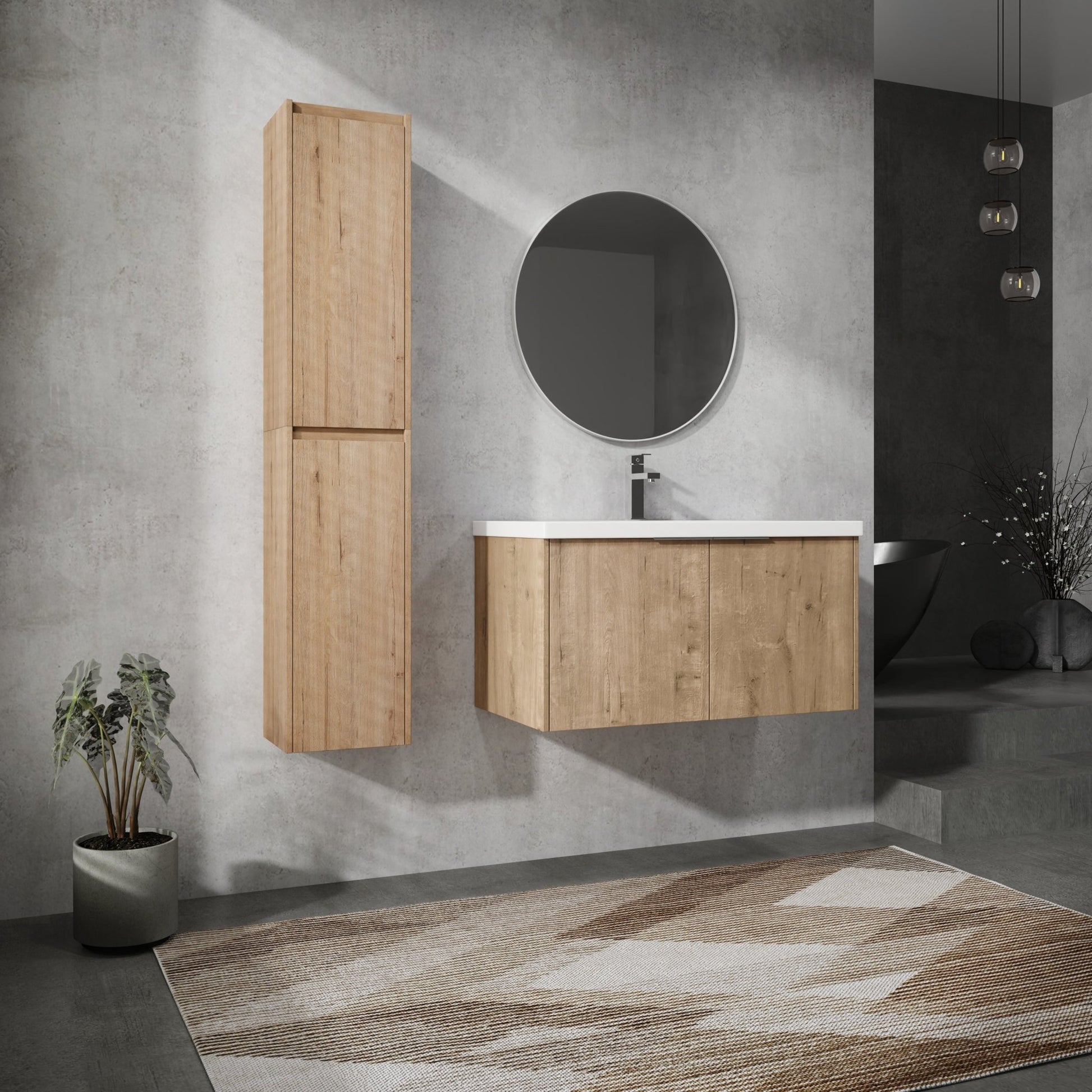 36' Wall - Mounted Bathroom Vanity With Sink and Side Cabinet, Soft Close Doors,00112IMO x 2 - 00636IMO Combination Cabinet(KD - Packing) - 1st Choice Furniture Direct