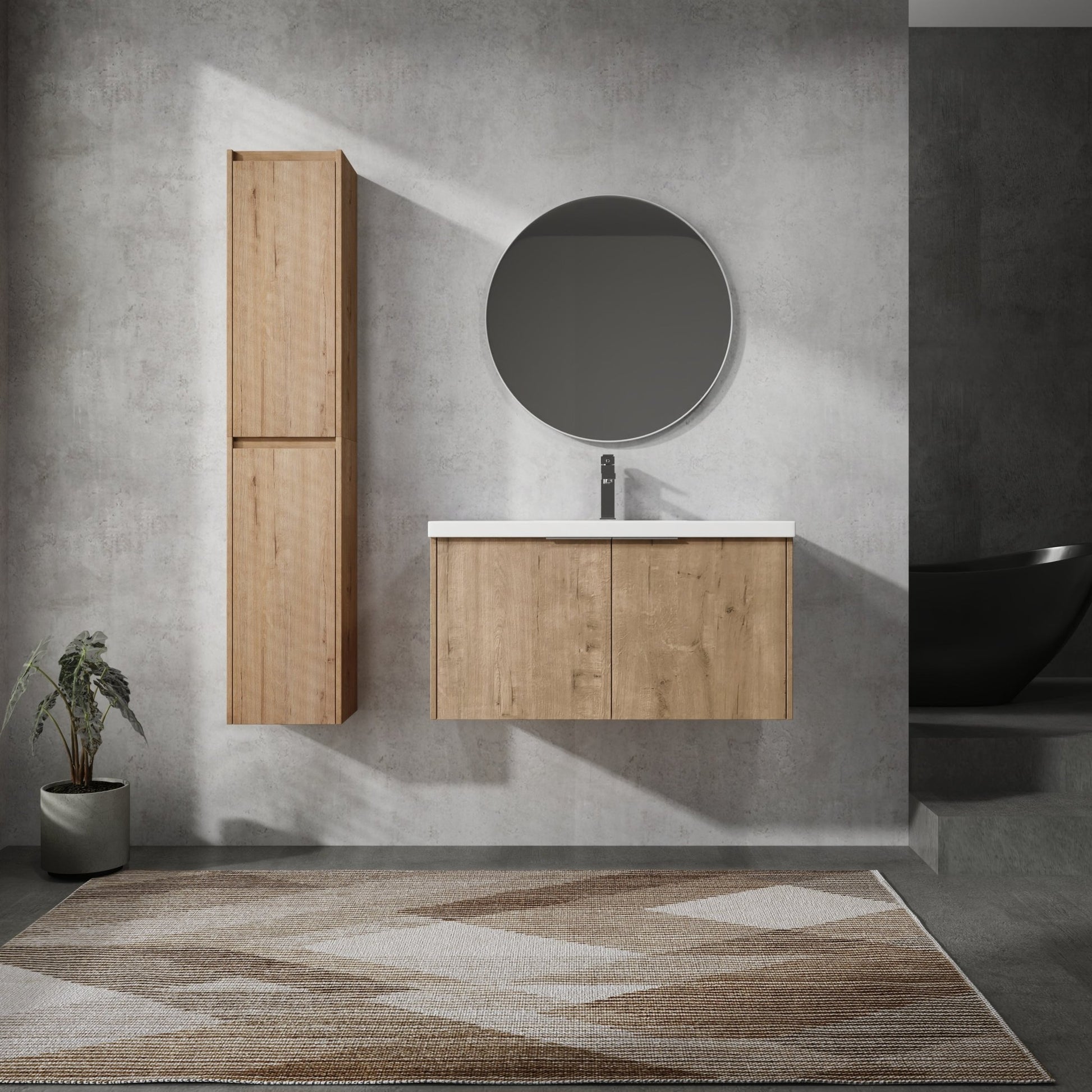 36' Wall - Mounted Bathroom Vanity With Sink and Side Cabinet, Soft Close Doors,00112IMO x 2 - 00636IMO Combination Cabinet(KD - Packing) - 1st Choice Furniture Direct