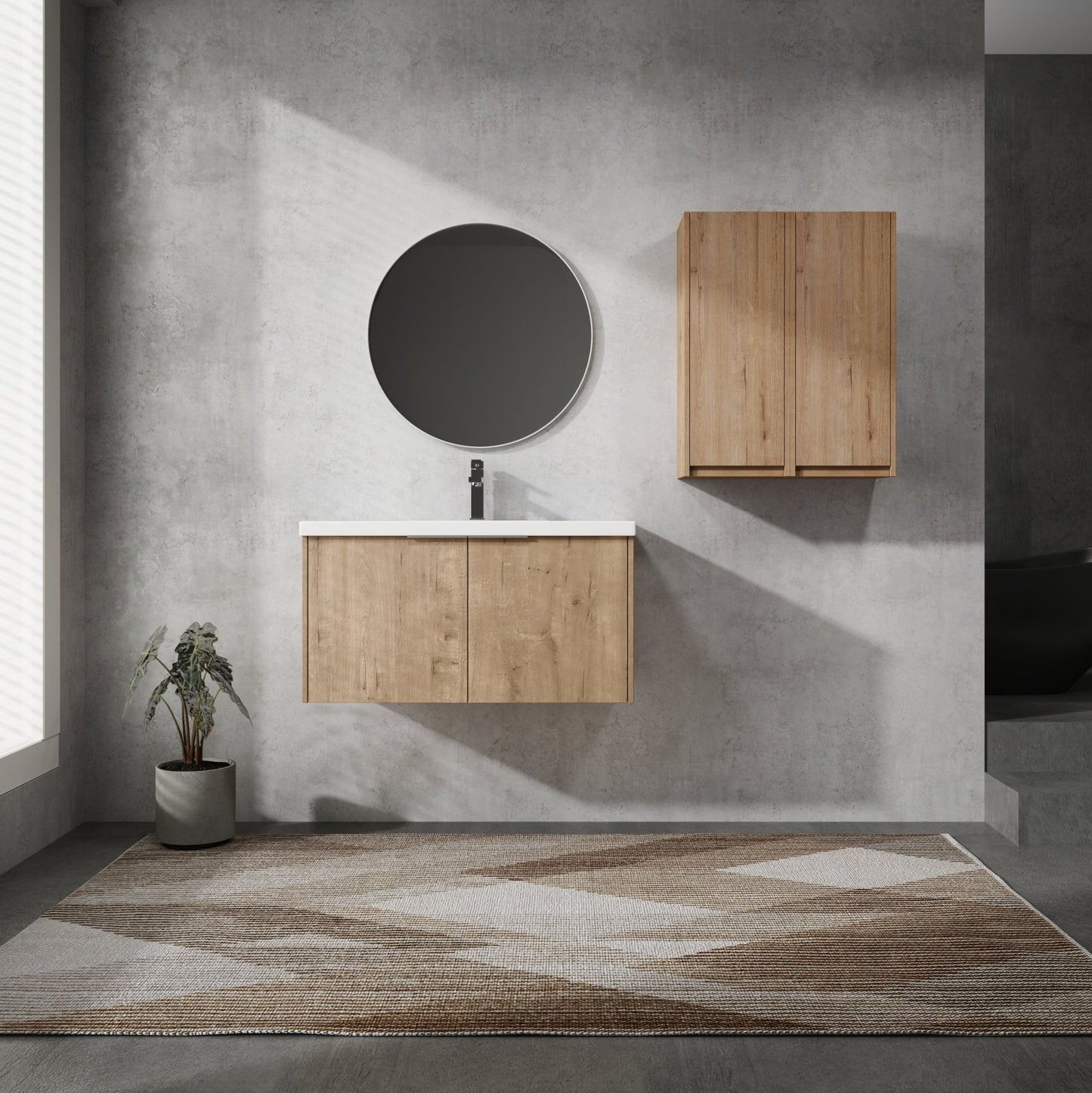 36' Wall - Mounted Bathroom Vanity With Sink and Side Cabinet, Soft Close Doors,00112IMO x 2 - 00636IMO Combination Cabinet(KD - Packing) - 1st Choice Furniture Direct