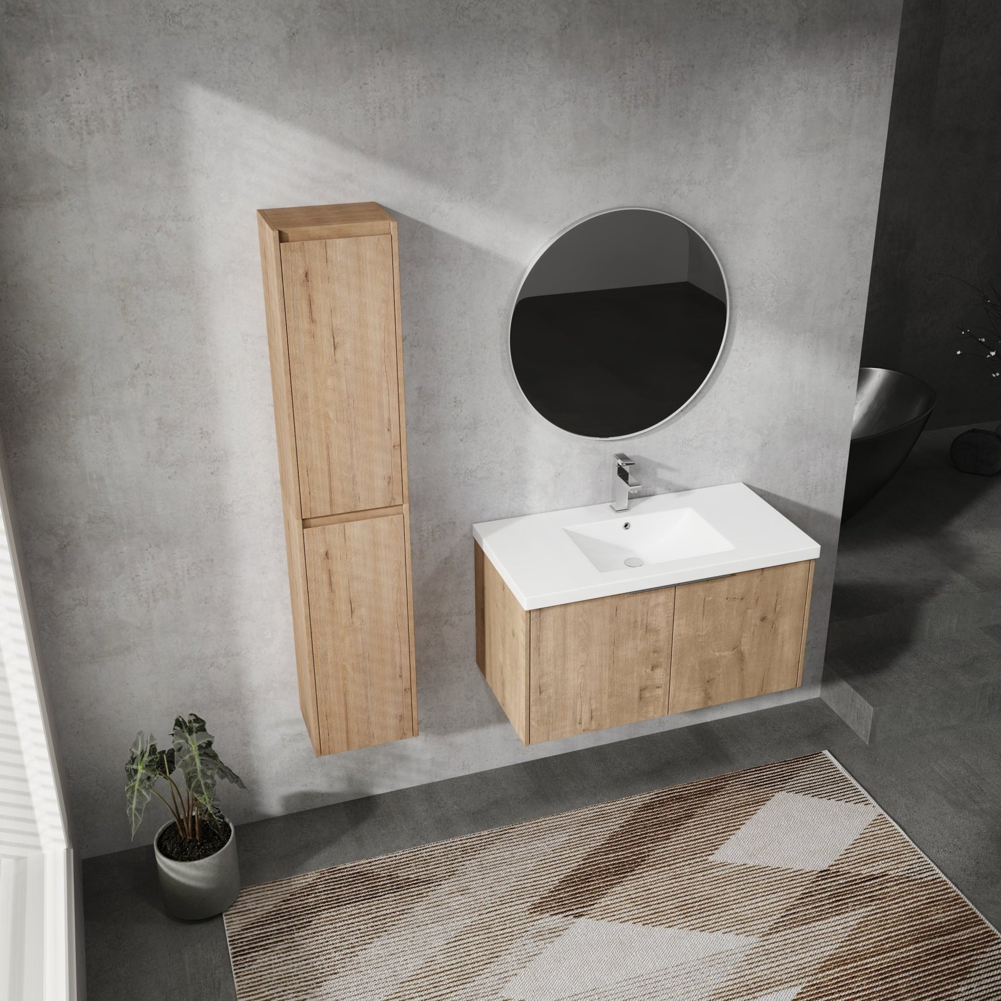 36' Wall - Mounted Bathroom Vanity With Sink and Side Cabinet, Soft Close Doors,00112IMO x 2 - 00636IMO Combination Cabinet(KD - Packing) - 1st Choice Furniture Direct
