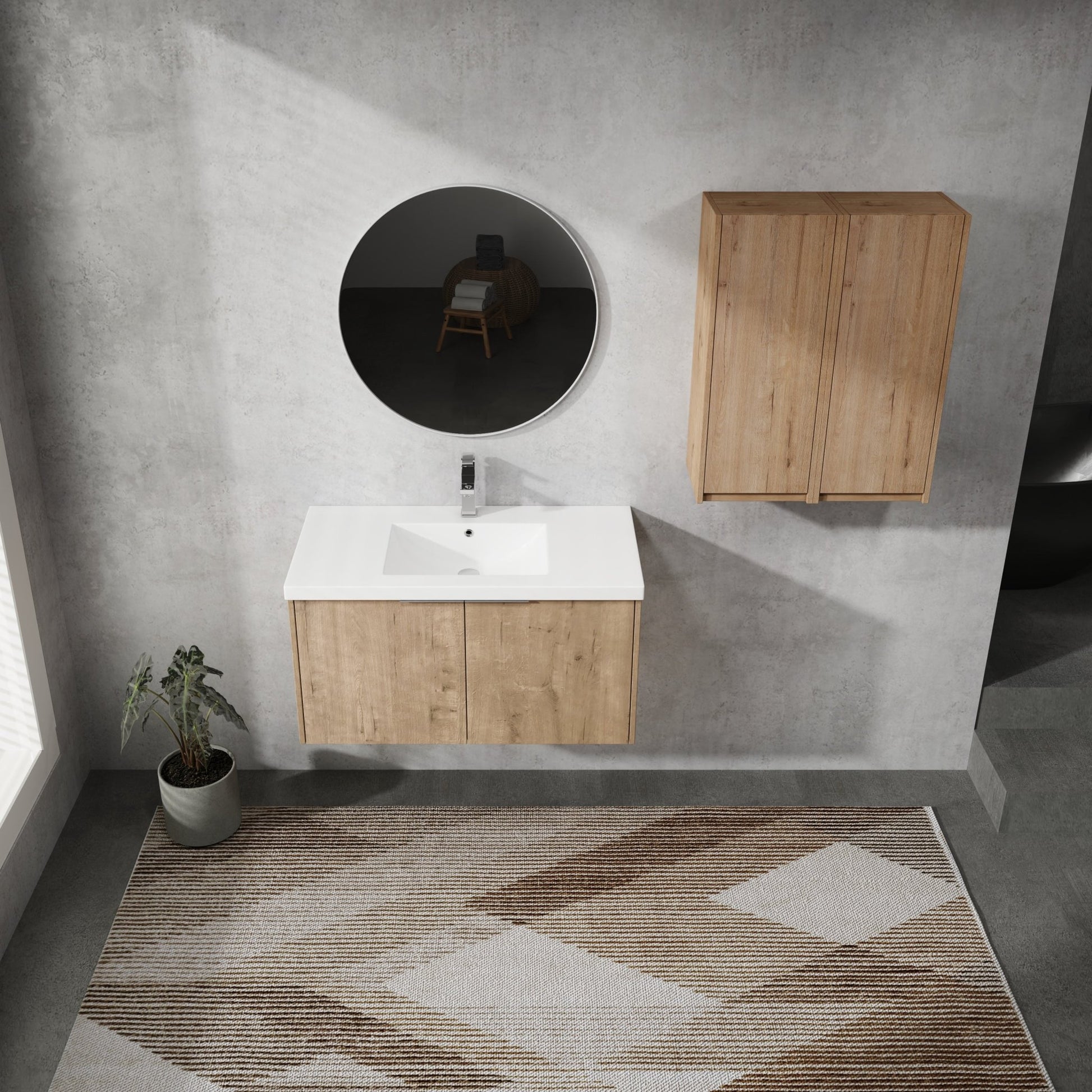 36' Wall - Mounted Bathroom Vanity With Sink and Side Cabinet, Soft Close Doors,00112IMO x 2 - 00636IMO Combination Cabinet(KD - Packing) - 1st Choice Furniture Direct