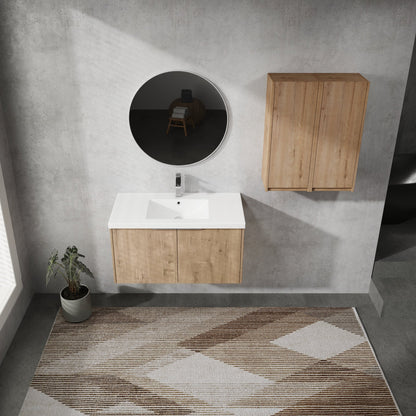 36' Wall - Mounted Bathroom Vanity With Sink and Side Cabinet, Soft Close Doors,00112IMO x 2 - 00636IMO Combination Cabinet(KD - Packing) - 1st Choice Furniture Direct