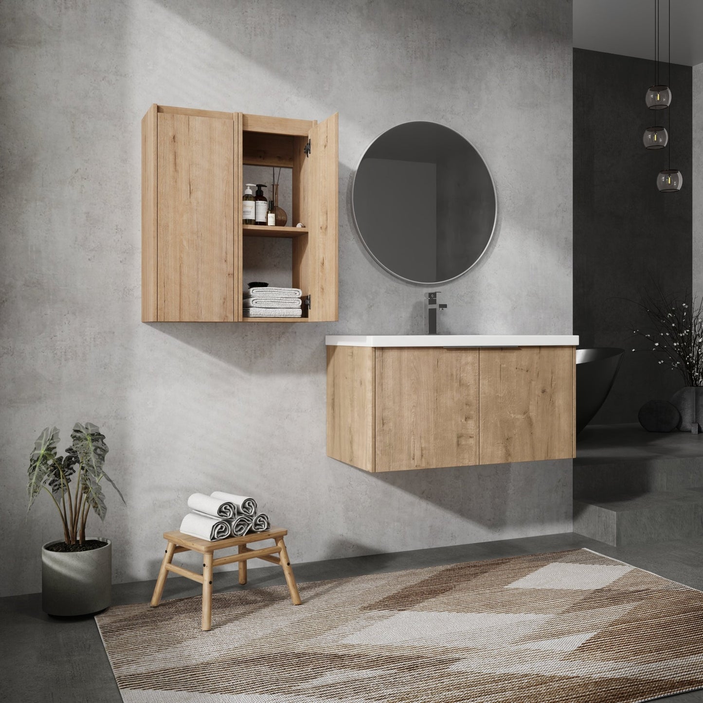 36' Wall - Mounted Bathroom Vanity With Sink and Side Cabinet, Soft Close Doors,00112IMO x 2 - 00636IMO Combination Cabinet(KD - Packing) - 1st Choice Furniture Direct