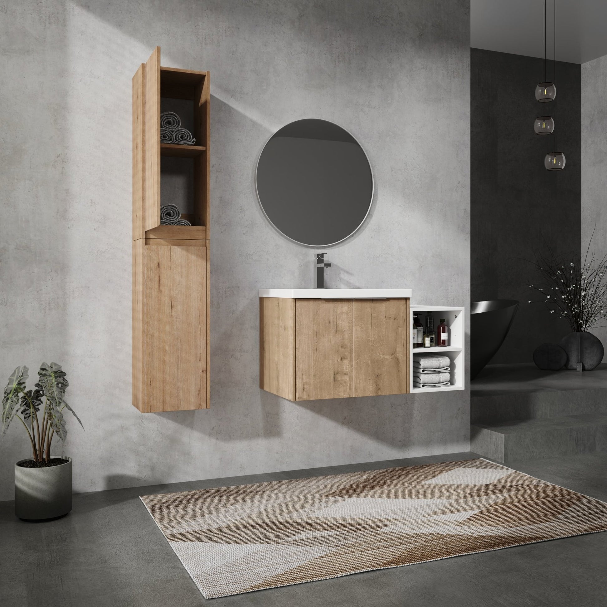 36' Wall - Mounted Bathroom Vanity With Sink and Side Cabinet, Soft Close Doors,00112IMOx2 - 0624IMO - 0612GWH Combination Cabinet(KD - Packing) - 1st Choice Furniture Direct