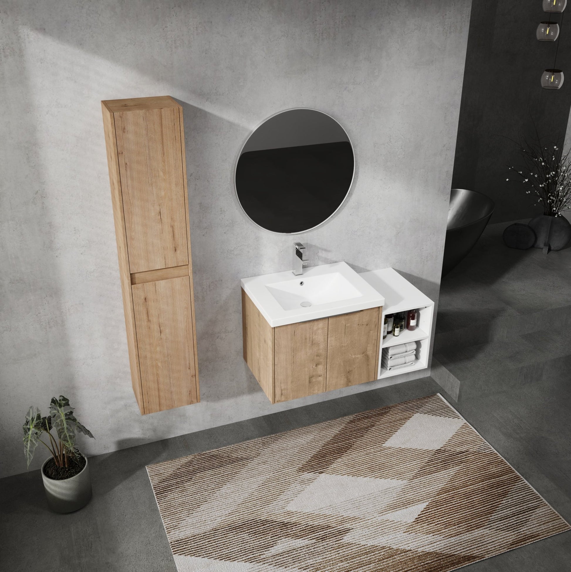 36' Wall - Mounted Bathroom Vanity With Sink and Side Cabinet, Soft Close Doors,00112IMOx2 - 0624IMO - 0612GWH Combination Cabinet(KD - Packing) - 1st Choice Furniture Direct