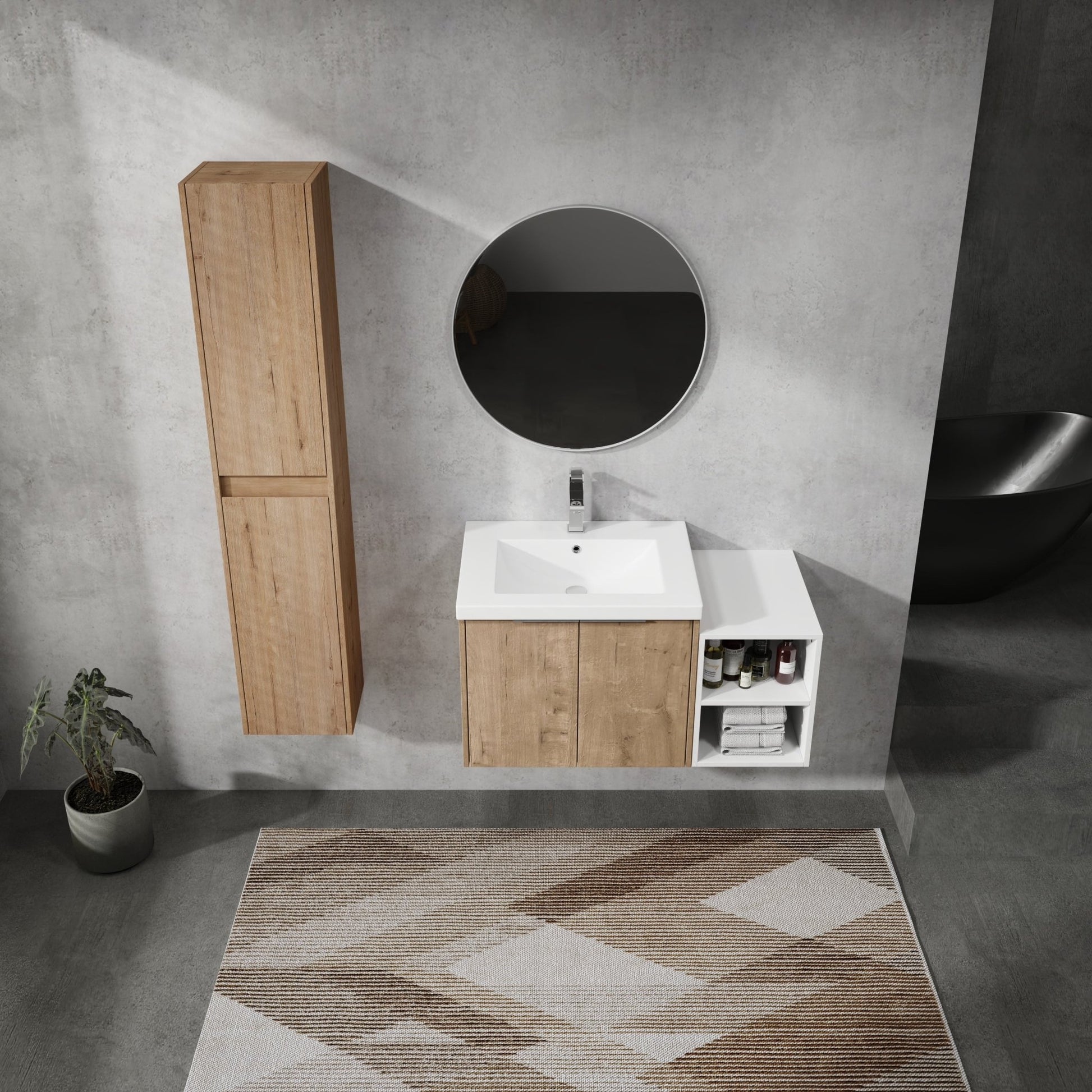 36' Wall - Mounted Bathroom Vanity With Sink and Side Cabinet, Soft Close Doors,00112IMOx2 - 0624IMO - 0612GWH Combination Cabinet(KD - Packing) - 1st Choice Furniture Direct