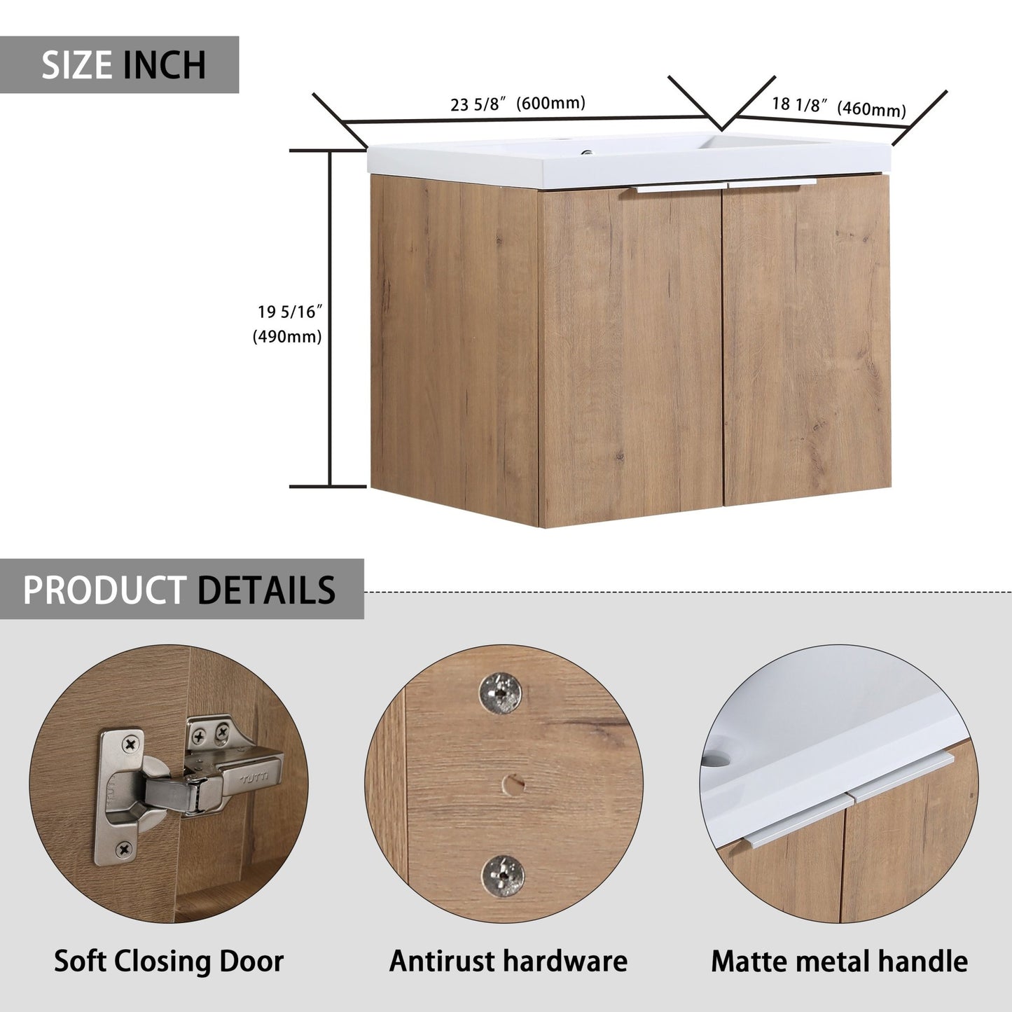36' Wall - Mounted Bathroom Vanity With Sink and Side Cabinet, Soft Close Doors,00112IMOx2 - 0624IMO - 0612GWH Combination Cabinet(KD - Packing) - 1st Choice Furniture Direct