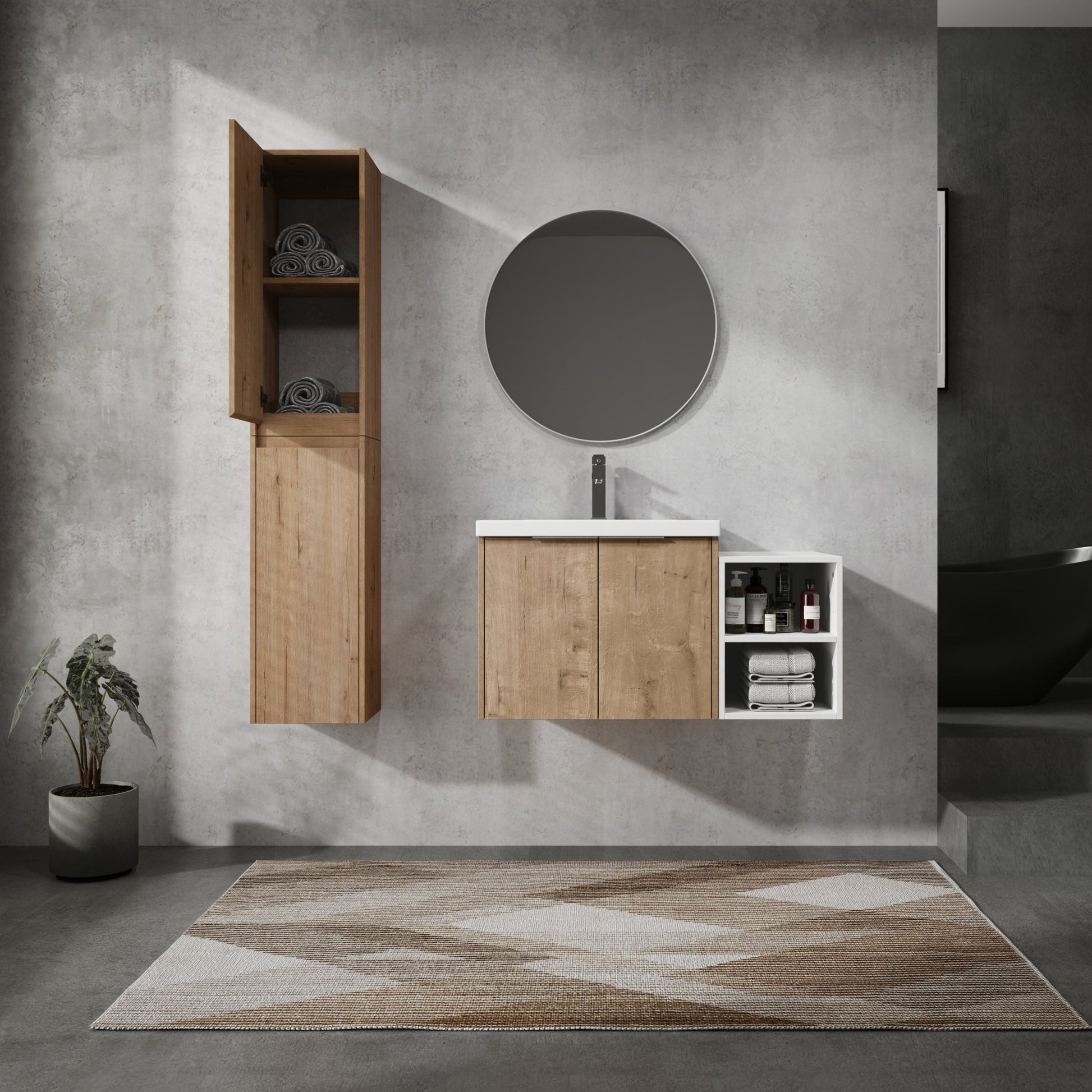 36' Wall - Mounted Bathroom Vanity With Sink and Side Cabinet, Soft Close Doors,00112IMOx2 - 0624IMO - 0612GWH Combination Cabinet(KD - Packing) - 1st Choice Furniture Direct