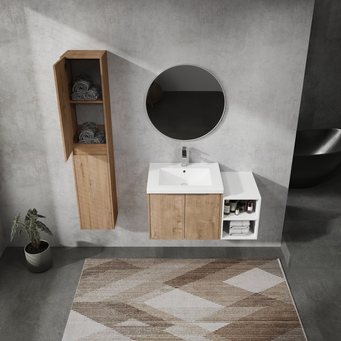 36' Wall - Mounted Bathroom Vanity With Sink and Side Cabinet, Soft Close Doors,00112IMOx2 - 0624IMO - 0612GWH Combination Cabinet(KD - Packing) - 1st Choice Furniture Direct