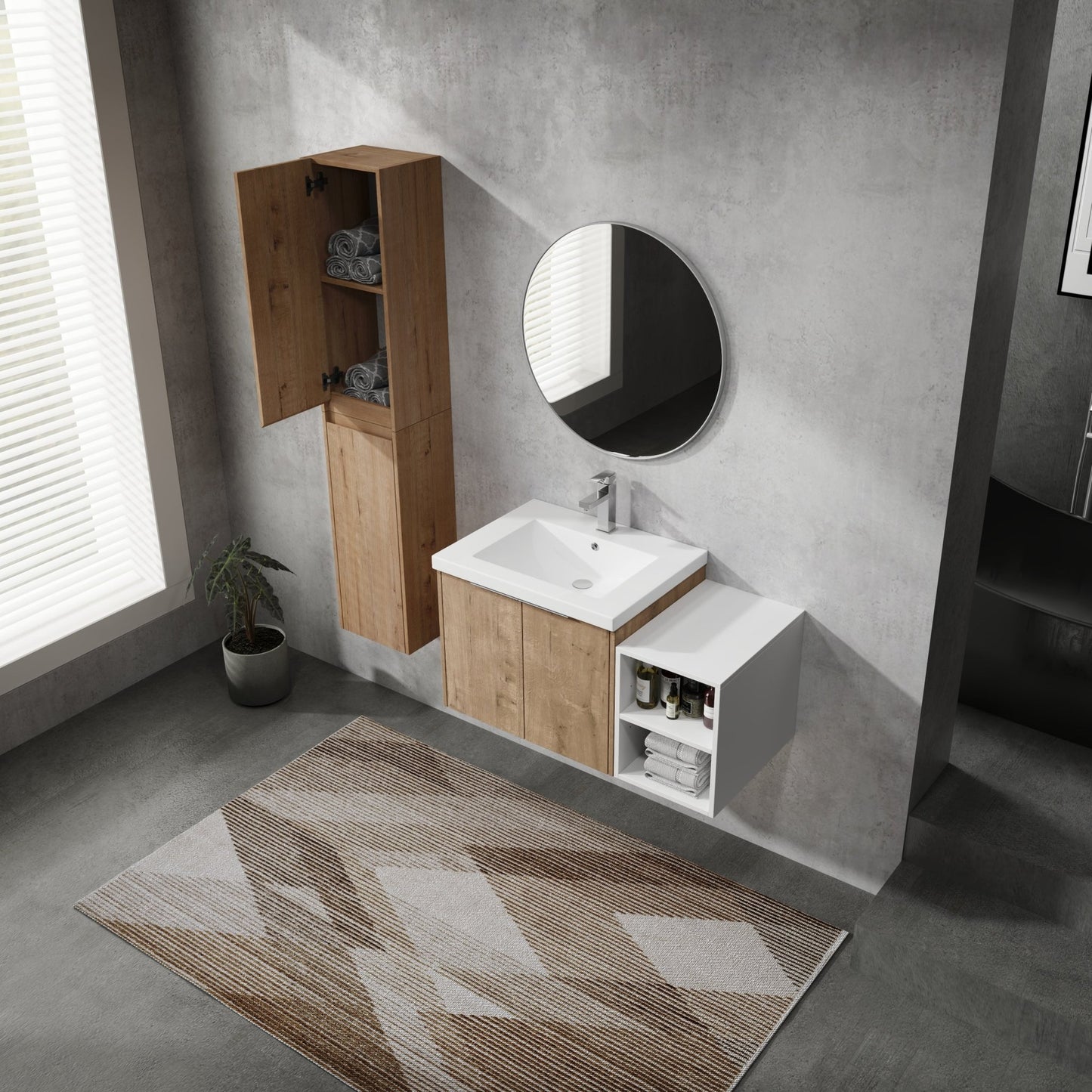 36' Wall - Mounted Bathroom Vanity With Sink and Side Cabinet, Soft Close Doors,00112IMOx2 - 0624IMO - 0612GWH Combination Cabinet(KD - Packing) - 1st Choice Furniture Direct