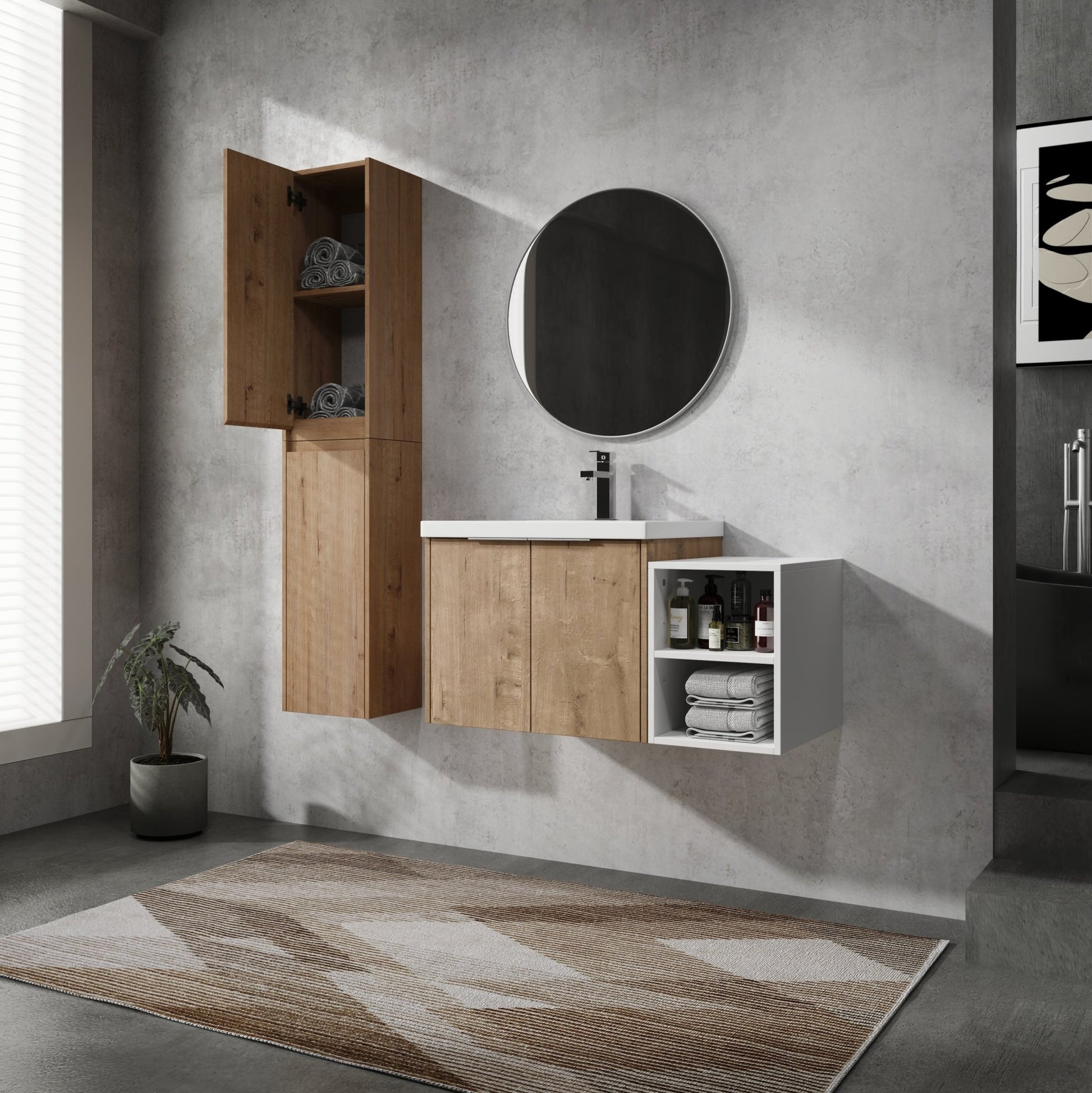 36' Wall - Mounted Bathroom Vanity With Sink and Side Cabinet, Soft Close Doors,00112IMOx2 - 0624IMO - 0612GWH Combination Cabinet(KD - Packing) - 1st Choice Furniture Direct
