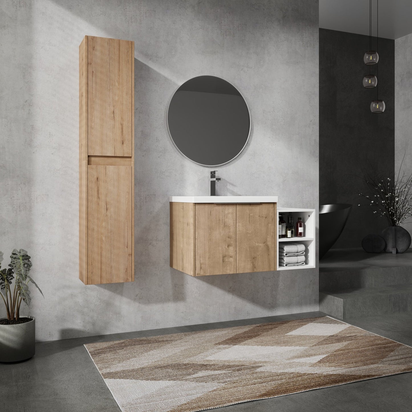 36' Wall - Mounted Bathroom Vanity With Sink and Side Cabinet, Soft Close Doors,00112IMOx2 - 0624IMO - 0612GWH Combination Cabinet(KD - Packing) - 1st Choice Furniture Direct