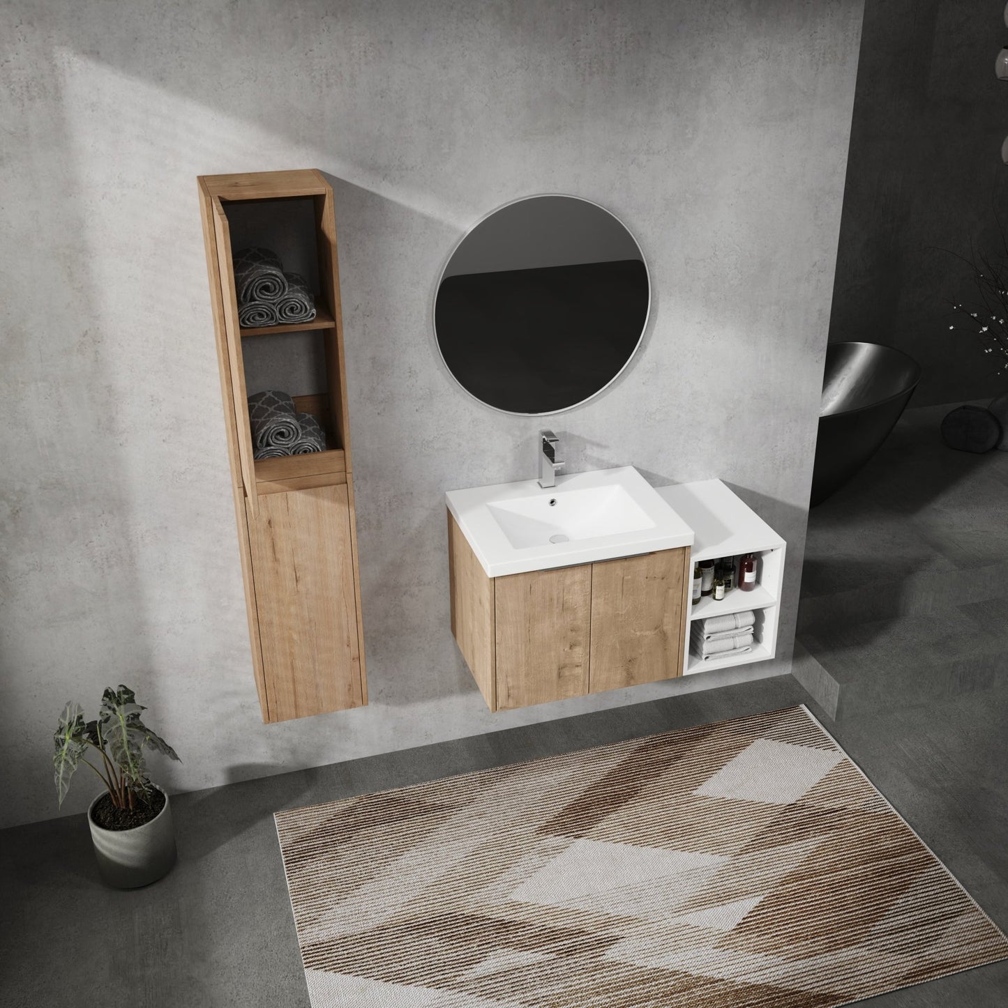 36' Wall - Mounted Bathroom Vanity With Sink and Side Cabinet, Soft Close Doors,00112IMOx2 - 0624IMO - 0612GWH Combination Cabinet(KD - Packing) - 1st Choice Furniture Direct