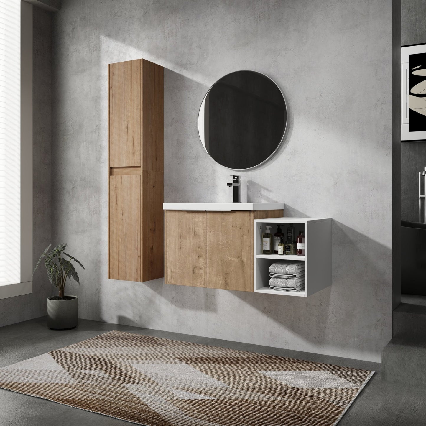36' Wall - Mounted Bathroom Vanity With Sink and Side Cabinet, Soft Close Doors,00112IMOx2 - 0624IMO - 0612GWH Combination Cabinet(KD - Packing) - 1st Choice Furniture Direct