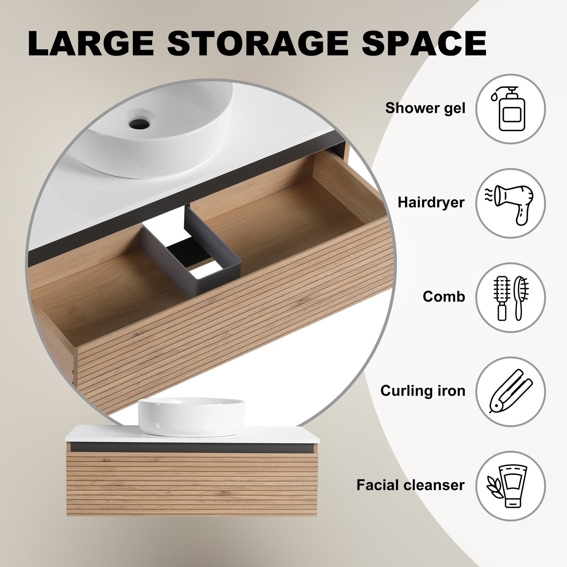 36'' Wall - Mounted Bathroom Vanity with White Art Ceramic Sink & 1 - Soft - Close Drawer (KD - Packing) - 1st Choice Furniture Direct