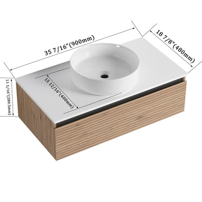 36'' Wall - Mounted Bathroom Vanity with White Art Ceramic Sink & 1 - Soft - Close Drawer (KD - Packing) - 1st Choice Furniture Direct
