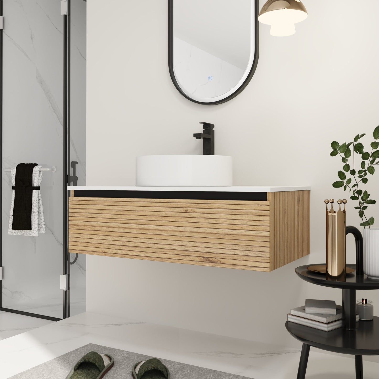 36'' Wall - Mounted Bathroom Vanity with White Art Ceramic Sink & 1 - Soft - Close Drawer (KD - Packing) - 1st Choice Furniture Direct