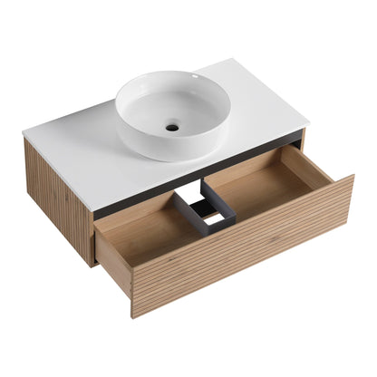 36'' Wall - Mounted Bathroom Vanity with White Art Ceramic Sink & 1 - Soft - Close Drawer (KD - Packing) - 1st Choice Furniture Direct