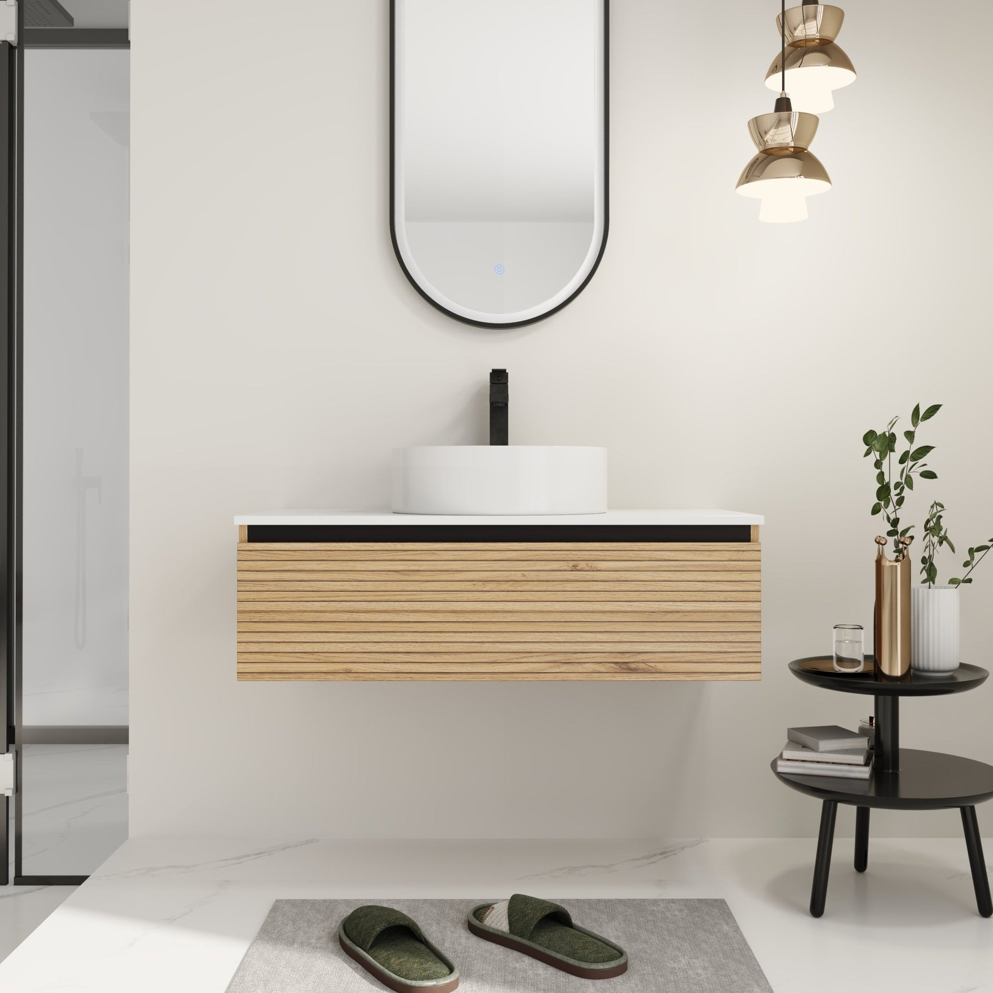 36'' Wall - Mounted Bathroom Vanity with White Art Ceramic Sink & 1 - Soft - Close Drawer (KD - Packing) - 1st Choice Furniture Direct