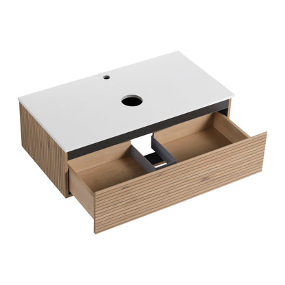 36'' Wall - Mounted Bathroom Vanity with White Art Ceramic Sink & 1 - Soft - Close Drawer (KD - Packing) - 1st Choice Furniture Direct