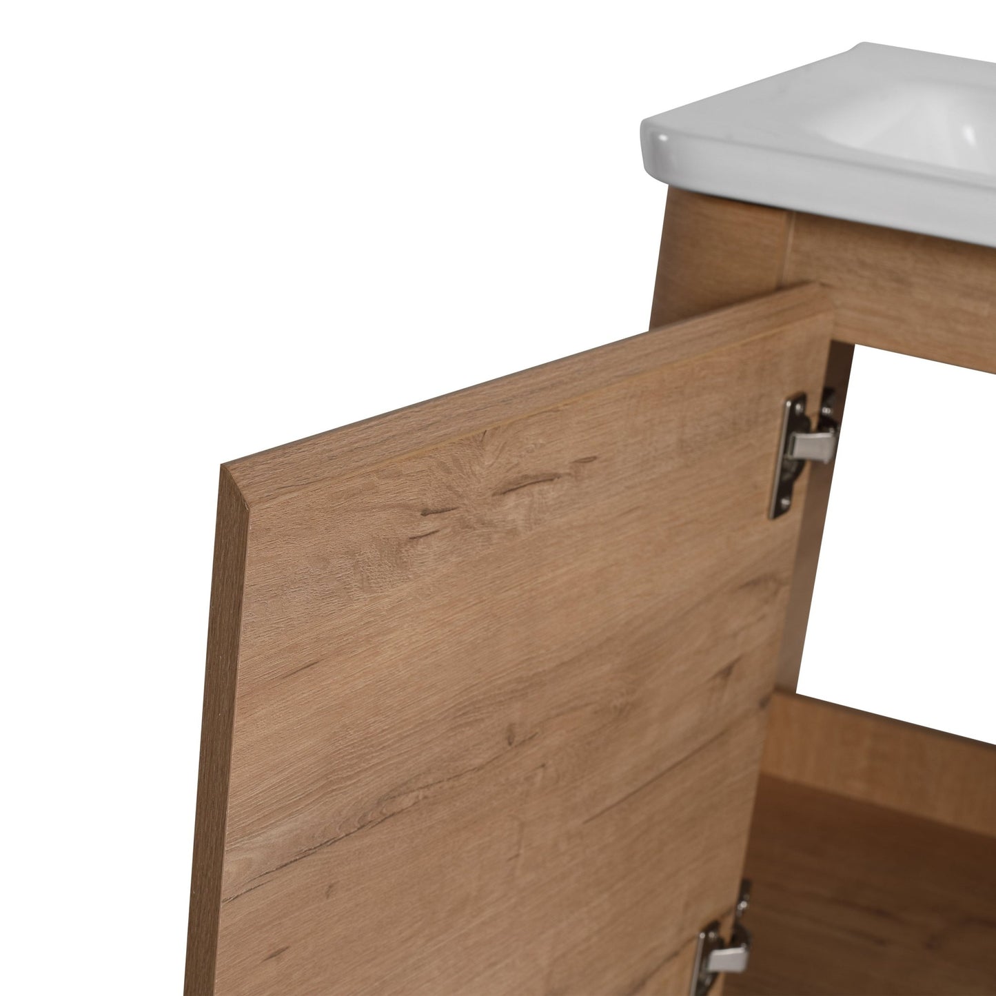 36'' Wall-Mounted Bathroom Vanity with White Ceramic Sink and Storage Shelves & 1-Soft-Close Door, KD-Packing, Plywood - 1st Choice Furniture Direct