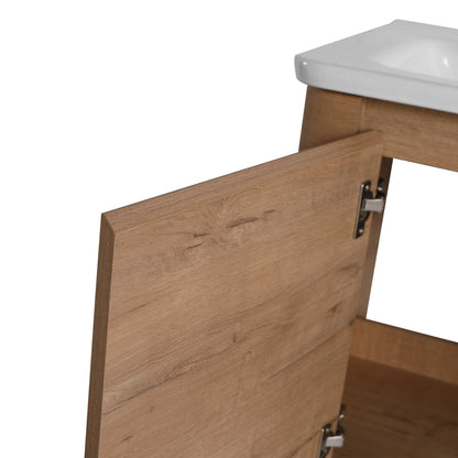 36'' Wall-Mounted Bathroom Vanity with White Ceramic Sink and Storage Shelves & 1-Soft-Close Door, KD-Packing, Plywood - 1st Choice Furniture Direct
