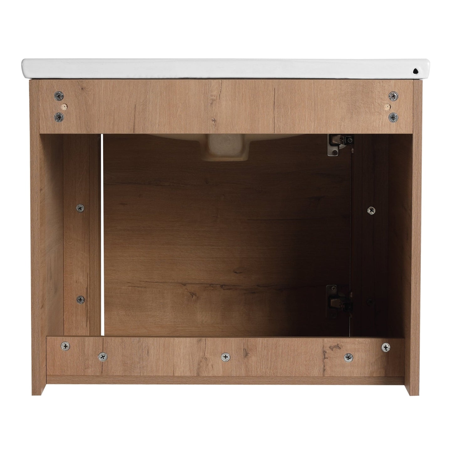 36'' Wall-Mounted Bathroom Vanity with White Ceramic Sink and Storage Shelves & 1-Soft-Close Door, KD-Packing, Plywood - 1st Choice Furniture Direct
