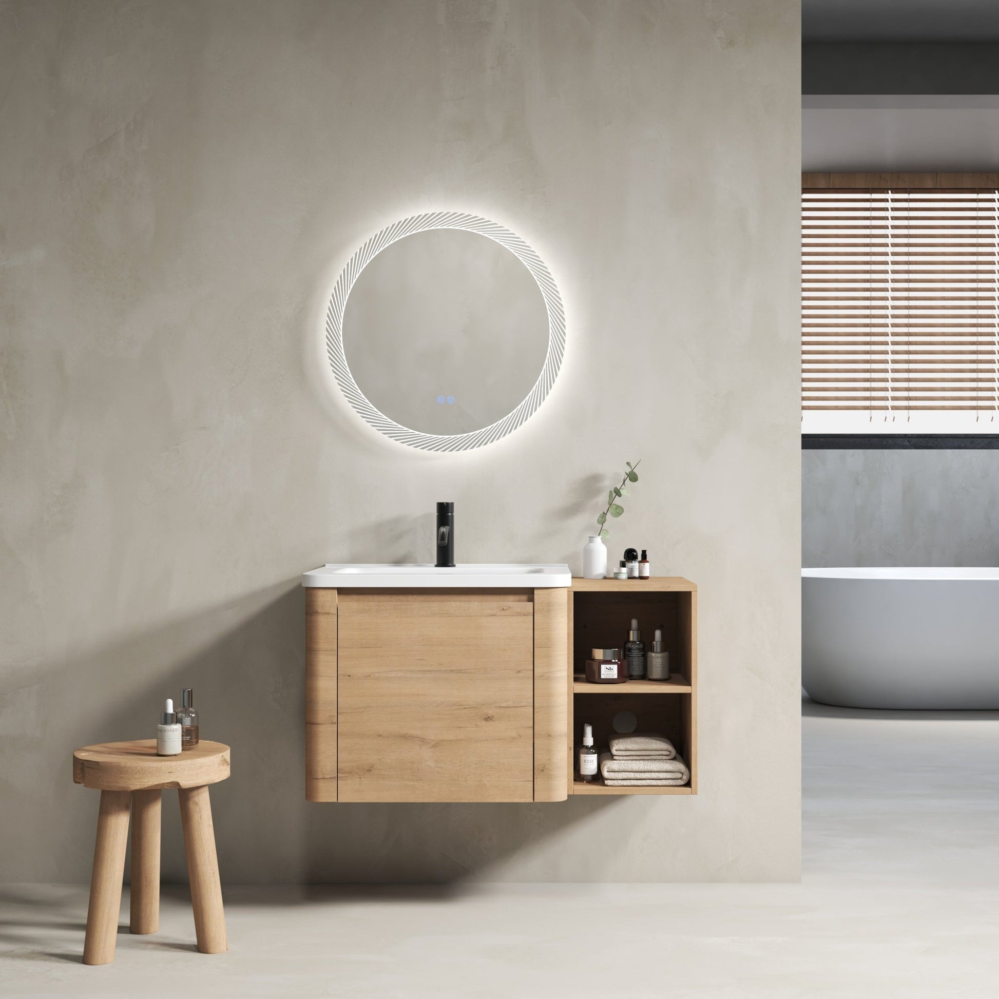 36'' Wall-Mounted Bathroom Vanity with White Ceramic Sink and Storage Shelves & 1-Soft-Close Door, KD-Packing, Plywood - 1st Choice Furniture Direct