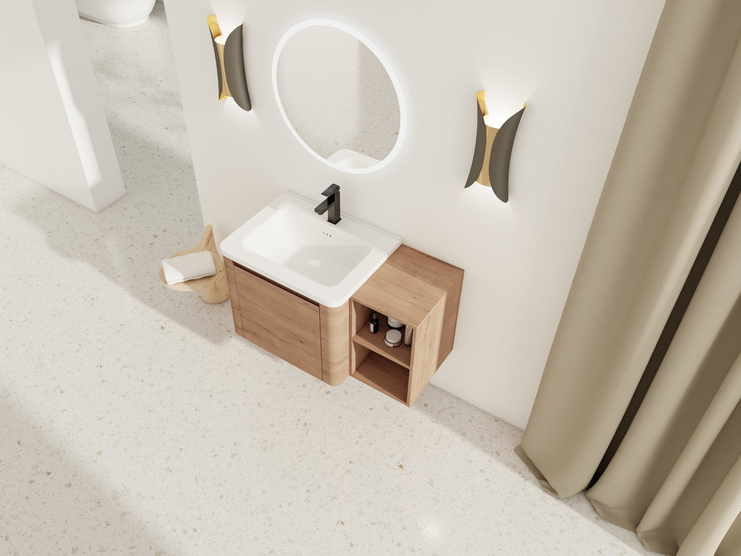36'' Wall-Mounted Bathroom Vanity with White Ceramic Sink and Storage Shelves & 1-Soft-Close Door, KD-Packing, Plywood - 1st Choice Furniture Direct