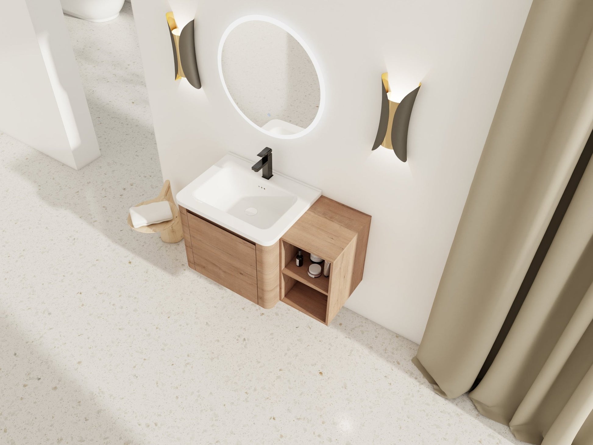 36'' Wall-Mounted Bathroom Vanity with White Ceramic Sink and Storage Shelves & 1-Soft-Close Door, KD-Packing, Plywood - 1st Choice Furniture Direct
